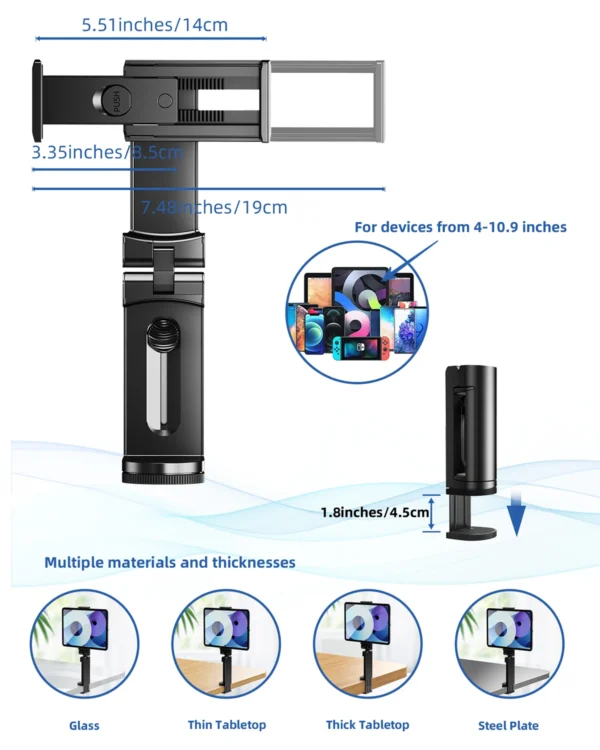 kf-S32bb0f682ab0473992c22e693d8ae74an Eary Airplane Travel Essentials Phone Holder Universal Handsfree Phone Mount Stand for Flying Desk with 360°Rotation Pocket Size