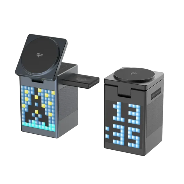 kf-Sab4bb91da46f48408c05093ae9b721e7J Bluetooth Speaker with 3-in-1 Wireless Charging Station, Qi2 Certified for MagSafe, Bedside & Desk Cube Charger with Alarm Clock