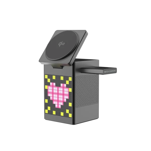 kf-Sbb44f2ad282b4bfd961c60938ca9d942g Bluetooth Speaker with 3-in-1 Wireless Charging Station, Qi2 Certified for MagSafe, Bedside & Desk Cube Charger with Alarm Clock