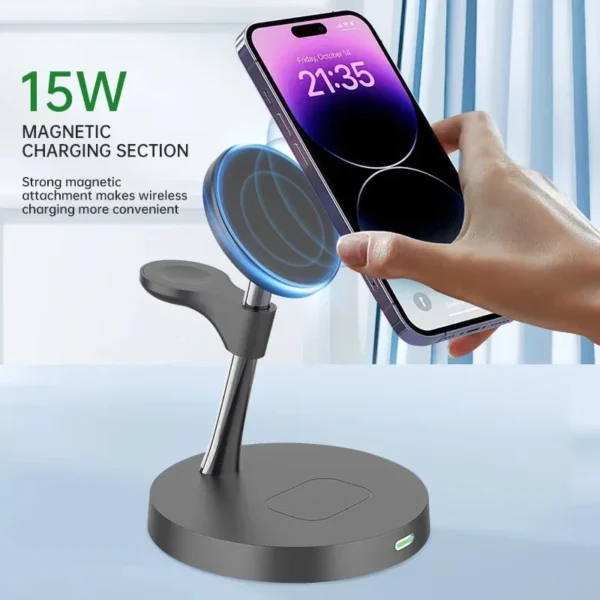 Magnetic Desk Wireless Charger Stand, Fast Charger Travel Dock for IPhone 16 15 14 13 12 Pro Max & Airpods 3 2 1 & Iwatch 7 8 9