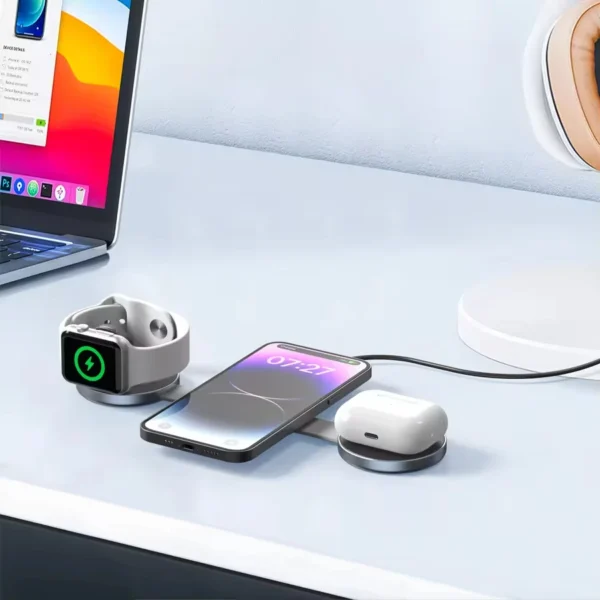 Travel Charger Foldable 3-in-1 Magnetic Wireless Charging for IPhone 16 15 14 13 12 Pro Max,for Apple Watch and AirPods