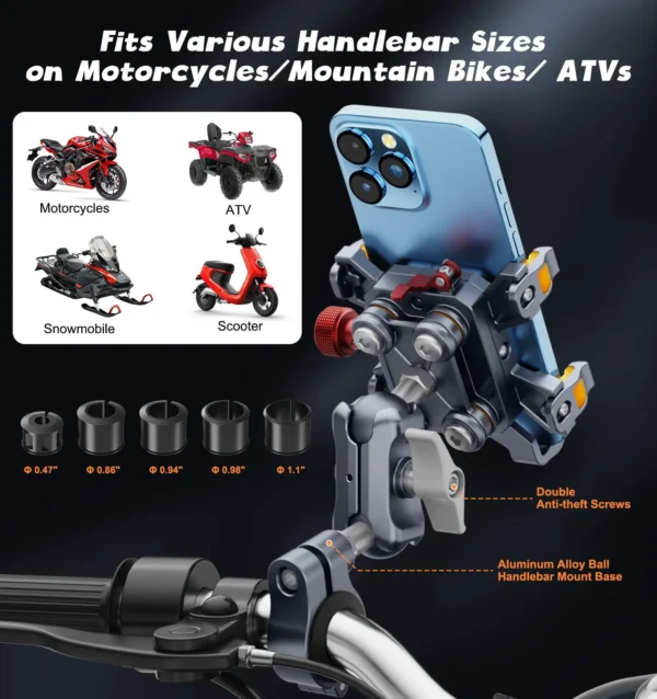 kf-Sebfc263077e947c7b369a87d738c8e095 Aluminum Motorcycle Phone Mount Holder with Vibration Dampener & High-Speed Secure Lock for 6"-7.2" Phone