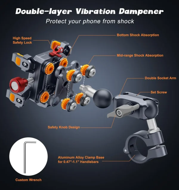 kf-Sf21f2a94c45c4ab78c00c0ced7b6a1c6a Aluminum Motorcycle Phone Mount Holder with Vibration Dampener & High-Speed Secure Lock for 6"-7.2" Phone